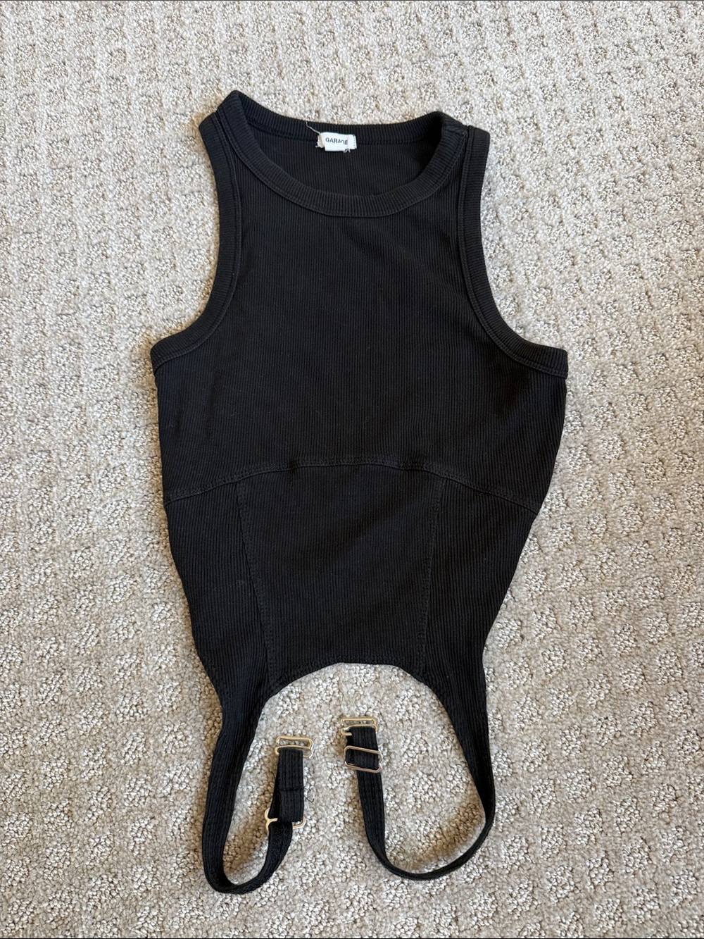 Garage Black Ribbed Tank with Adjustable Buckle Straps